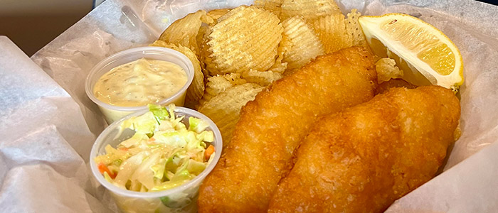 Daisy's Garage is serving Fish N Chips and a variety of other seafood.